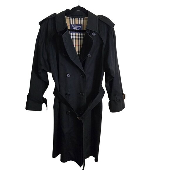 Burberrys London Vintage Classic Black Nova Check Trench Coat Size 12 - Picture 2 of 9